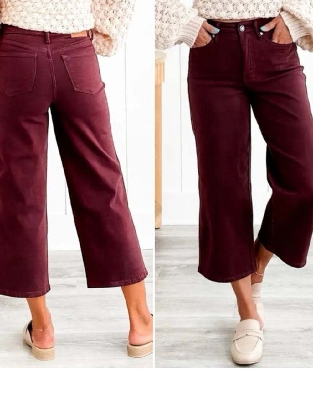 JUDY BLUE High Waist Tummy Control Wide-Leg Cropped Jeans in Oxblood Size 13/31